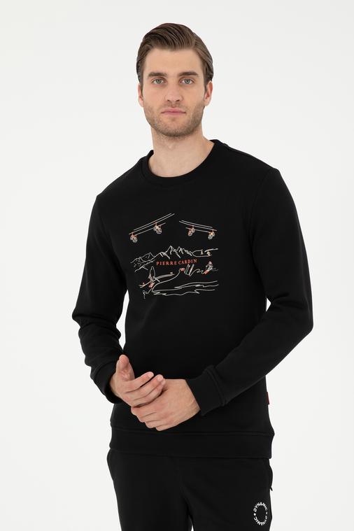 Siyah 3 İplik Regular Fit İçi Polarlı Sweatshirt