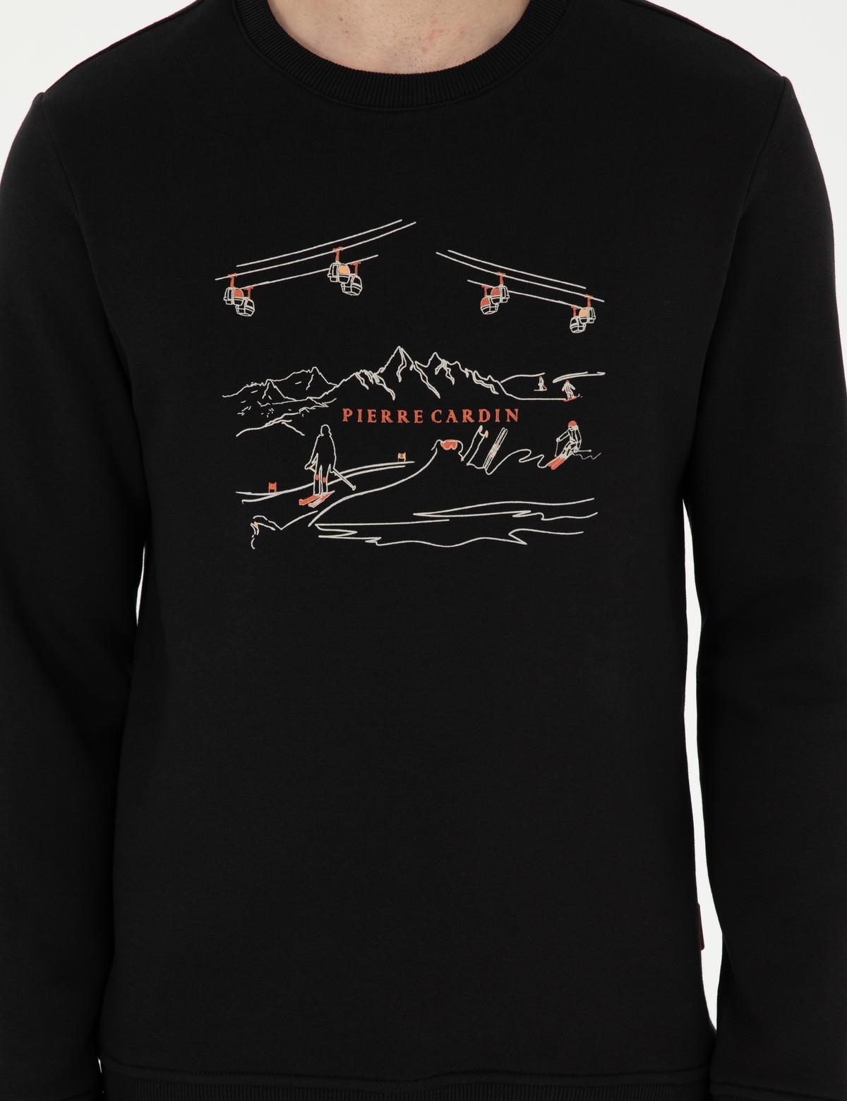 Siyah 3 İplik Regular Fit İçi Polarlı Sweatshirt - 50298587004