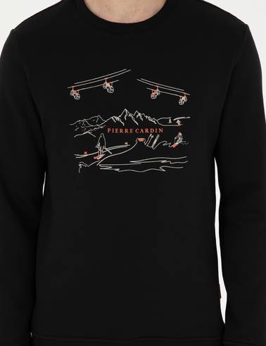 Siyah 3 İplik Regular Fit İçi Sweatshirt