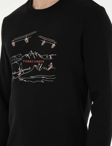 Siyah 3 İplik Regular Fit İçi Sweatshirt