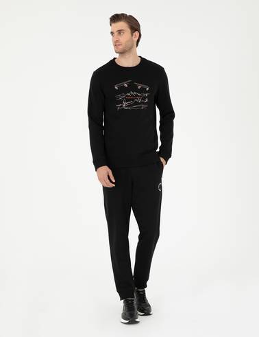 Siyah 3 İplik Regular Fit İçi Sweatshirt