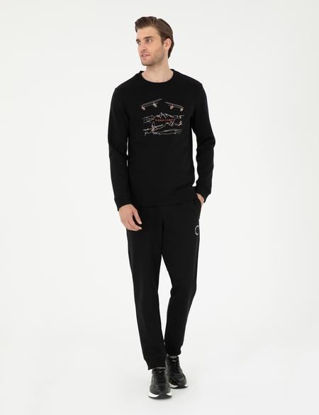 Siyah 3 İplik Regular Fit İçi Polarlı Sweatshirt - 50298587004