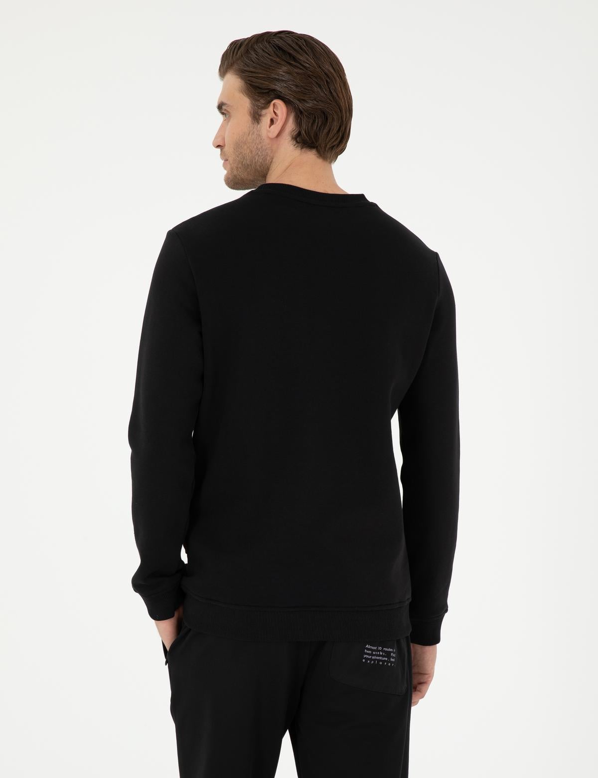 Siyah 3 İplik Regular Fit İçi Polarlı Sweatshirt - 50298587004