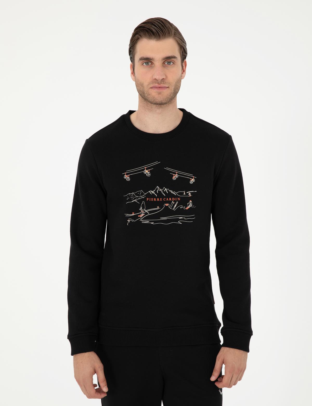 Siyah 3 İplik Regular Fit İçi Polarlı Sweatshirt - 50298587004