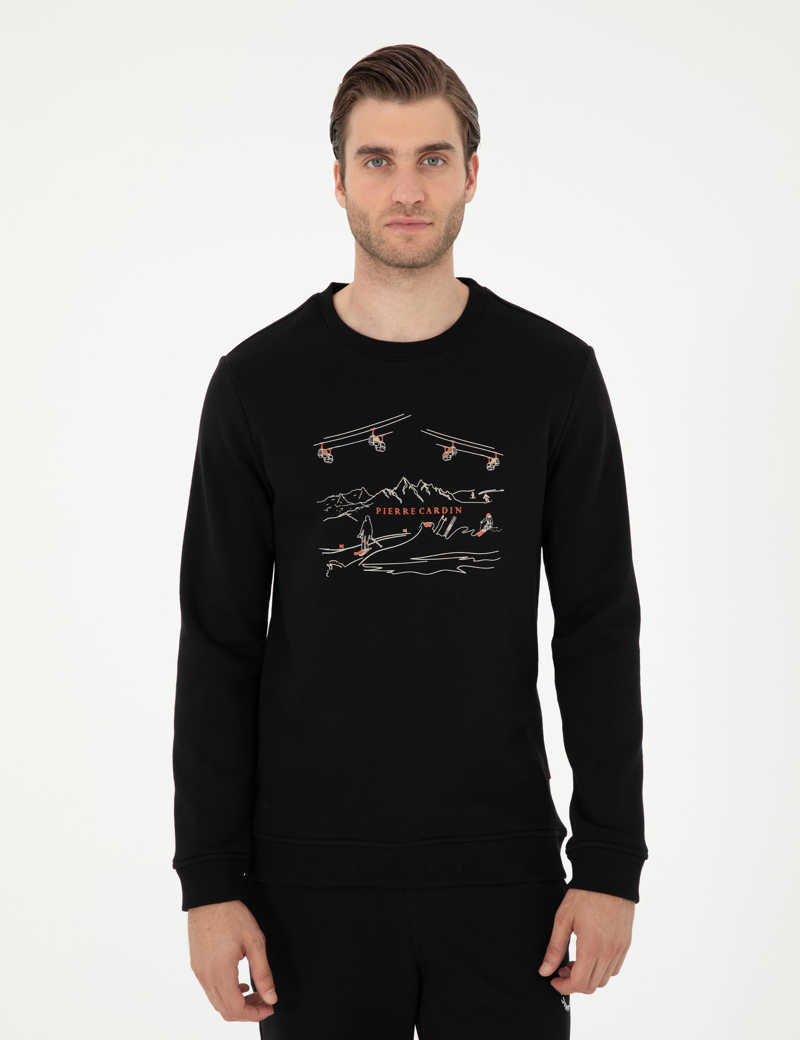 Siyah 3 İplik Regular Fit İçi Polarlı Sweatshirt