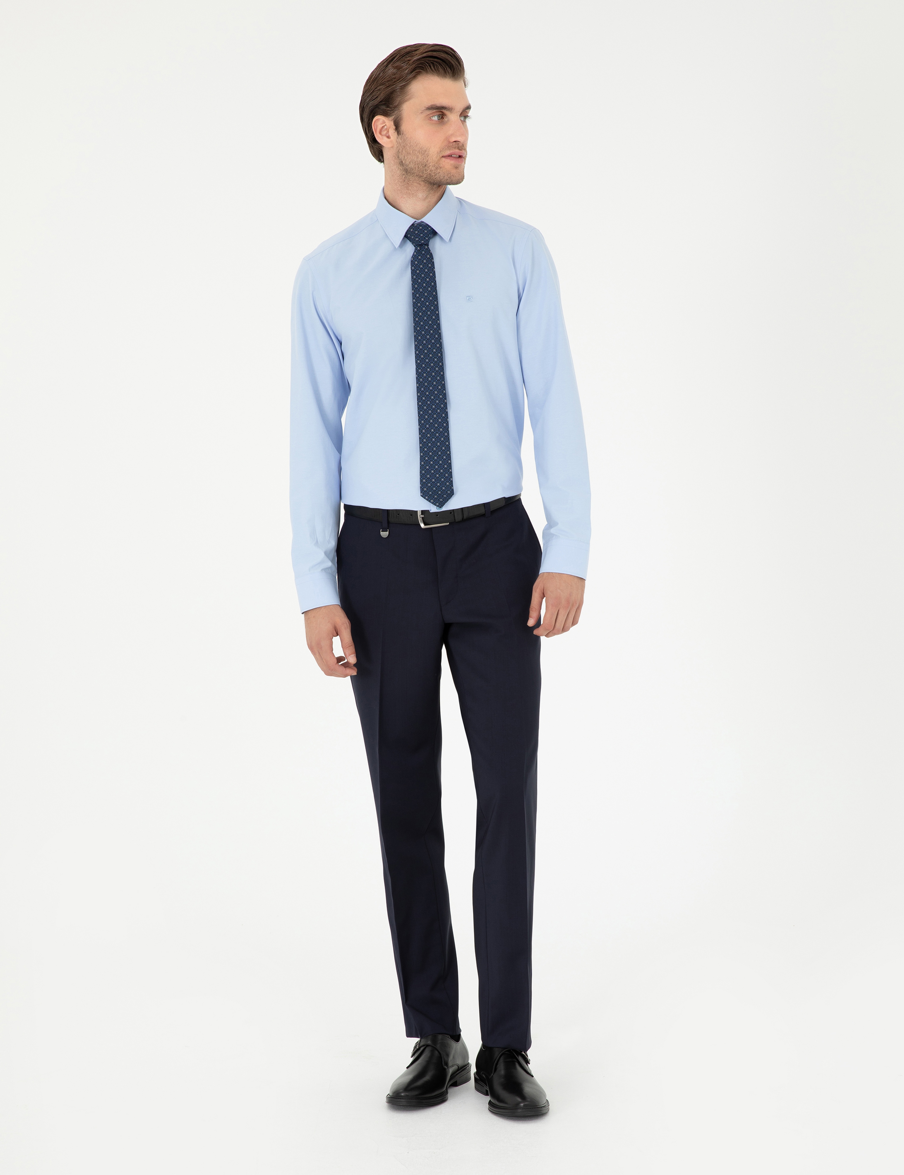 Lacivert Slim Fit Yün Kumaş Pantolon - Image 3