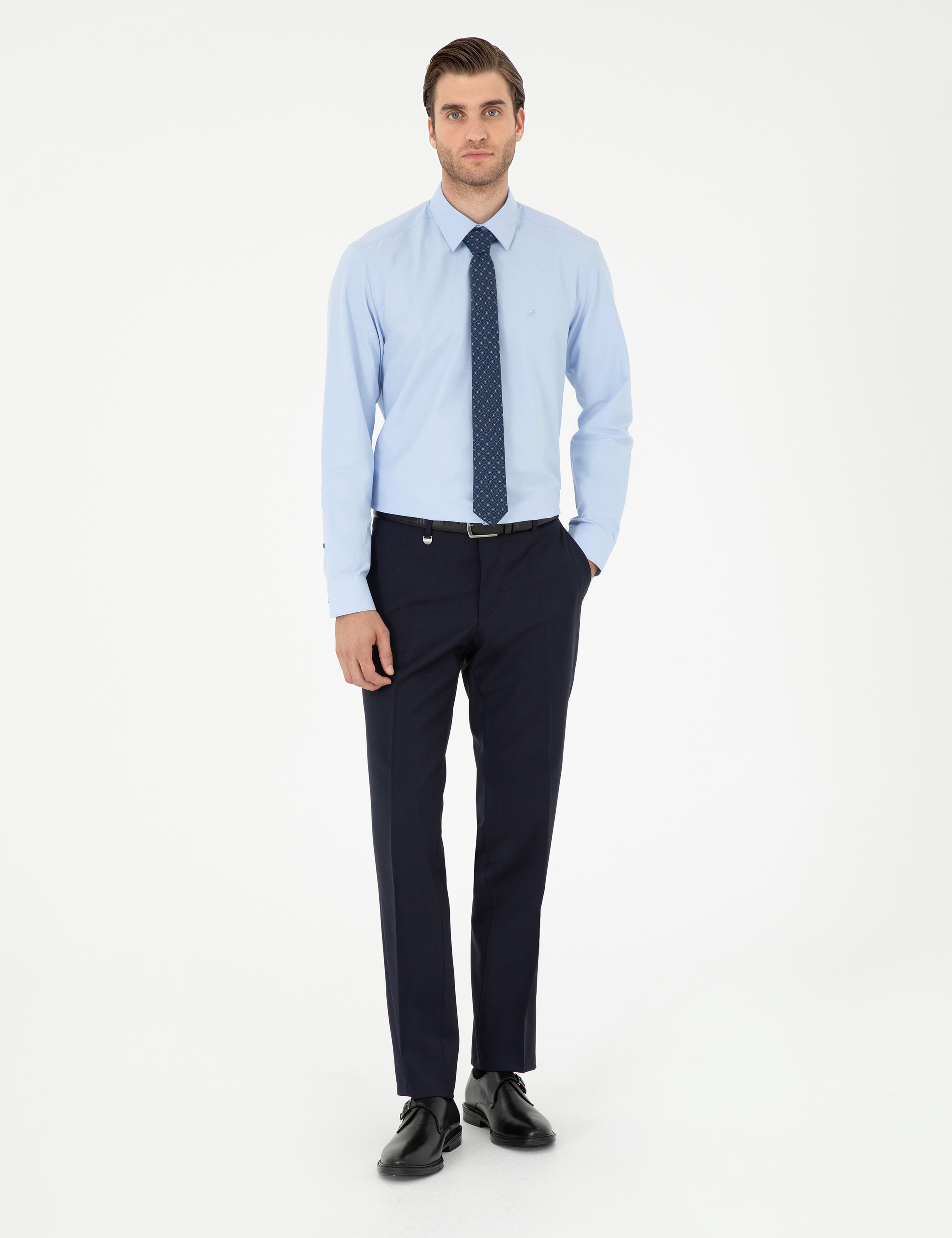 Lacivert Slim Fit Yün Kumaş Pantolon