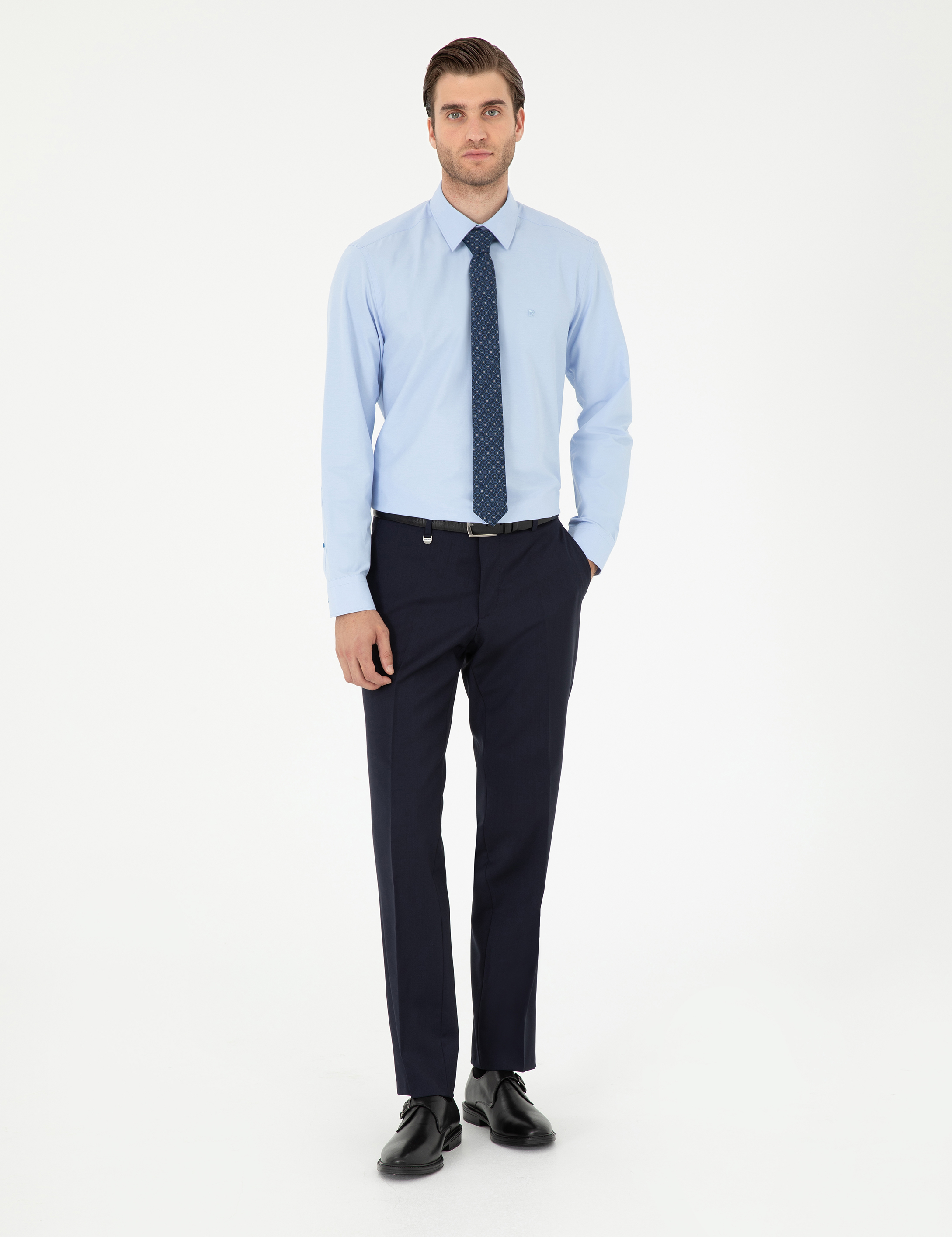 Lacivert Slim Fit Yün Kumaş Pantolon