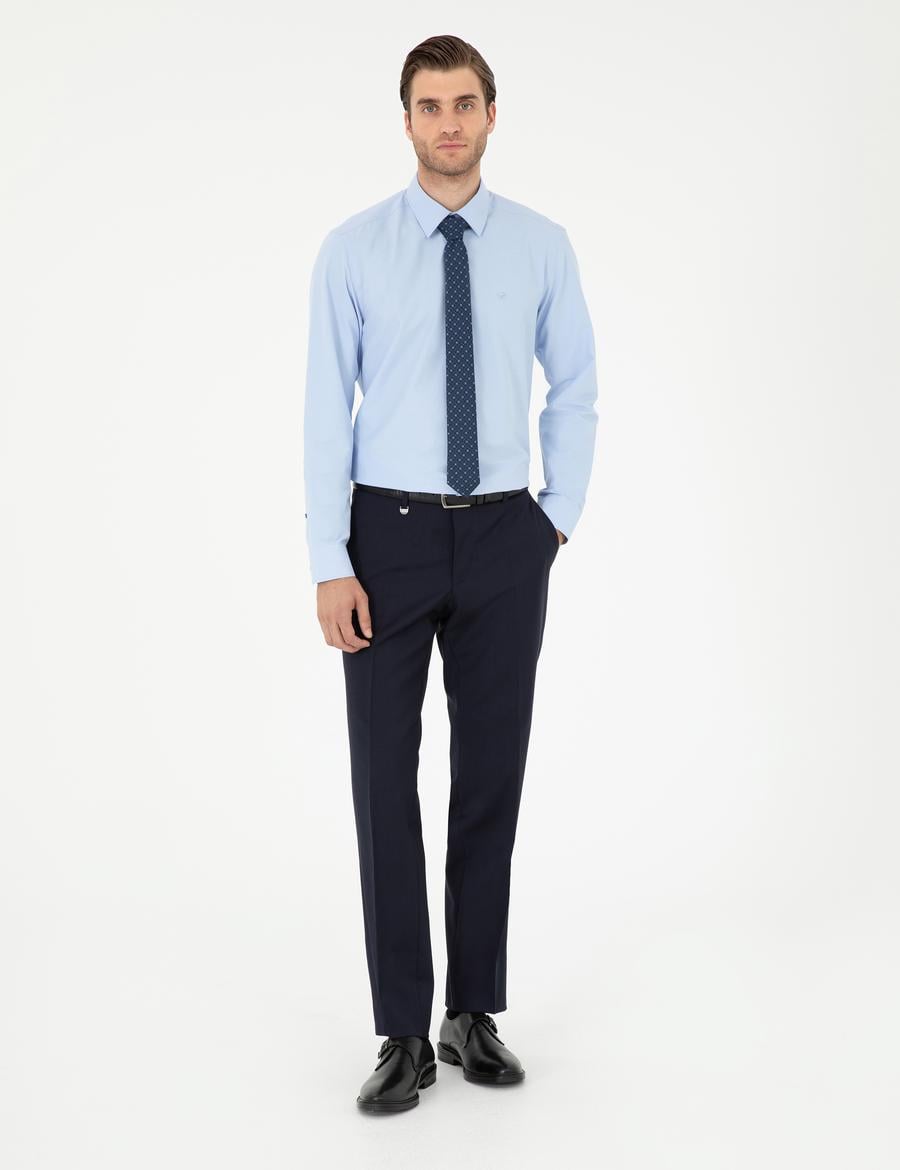 Lacivert Slim Fit Yün Kumaş Pantolon