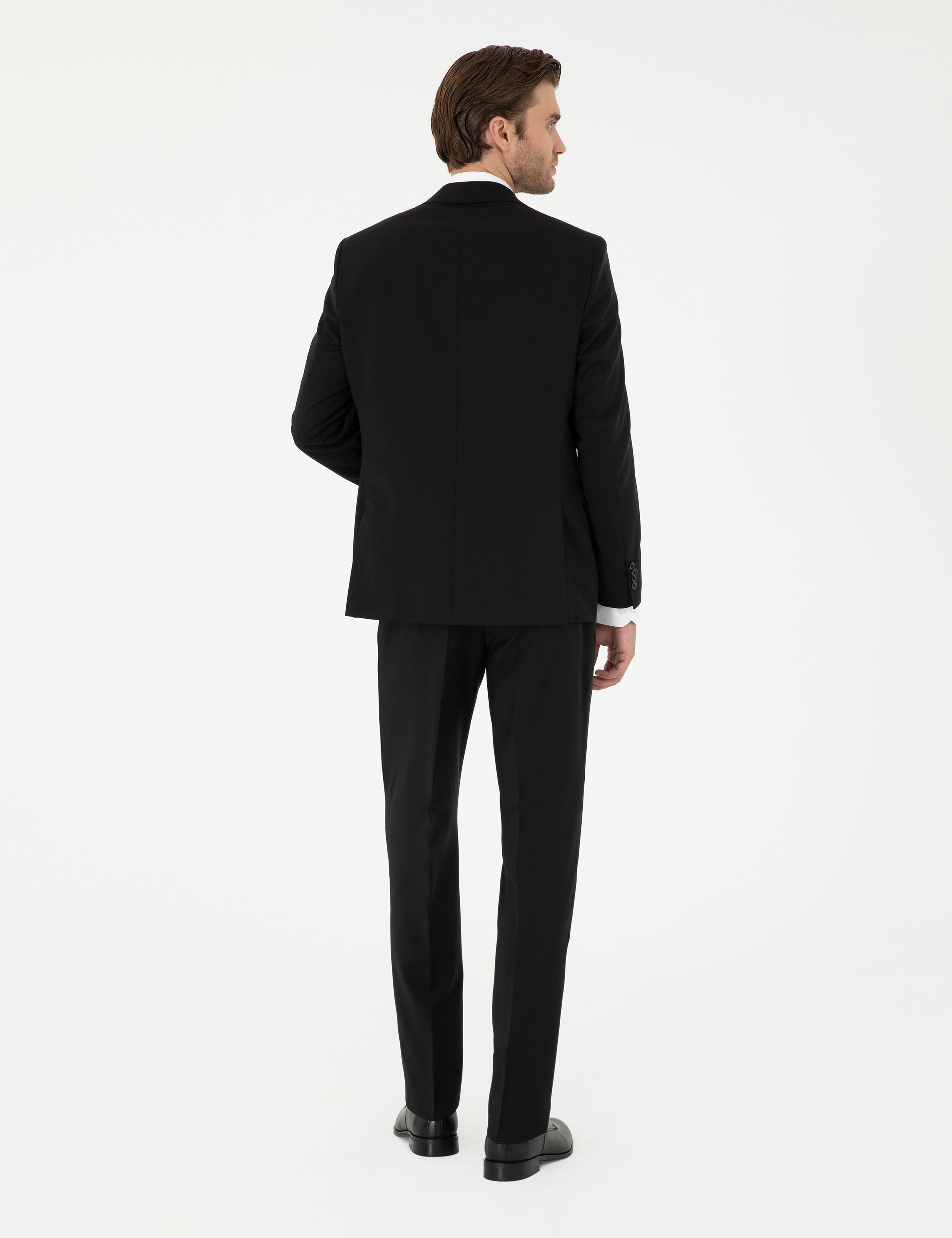 Siyah Slim Fit Yün Takım Elbise - Image 5