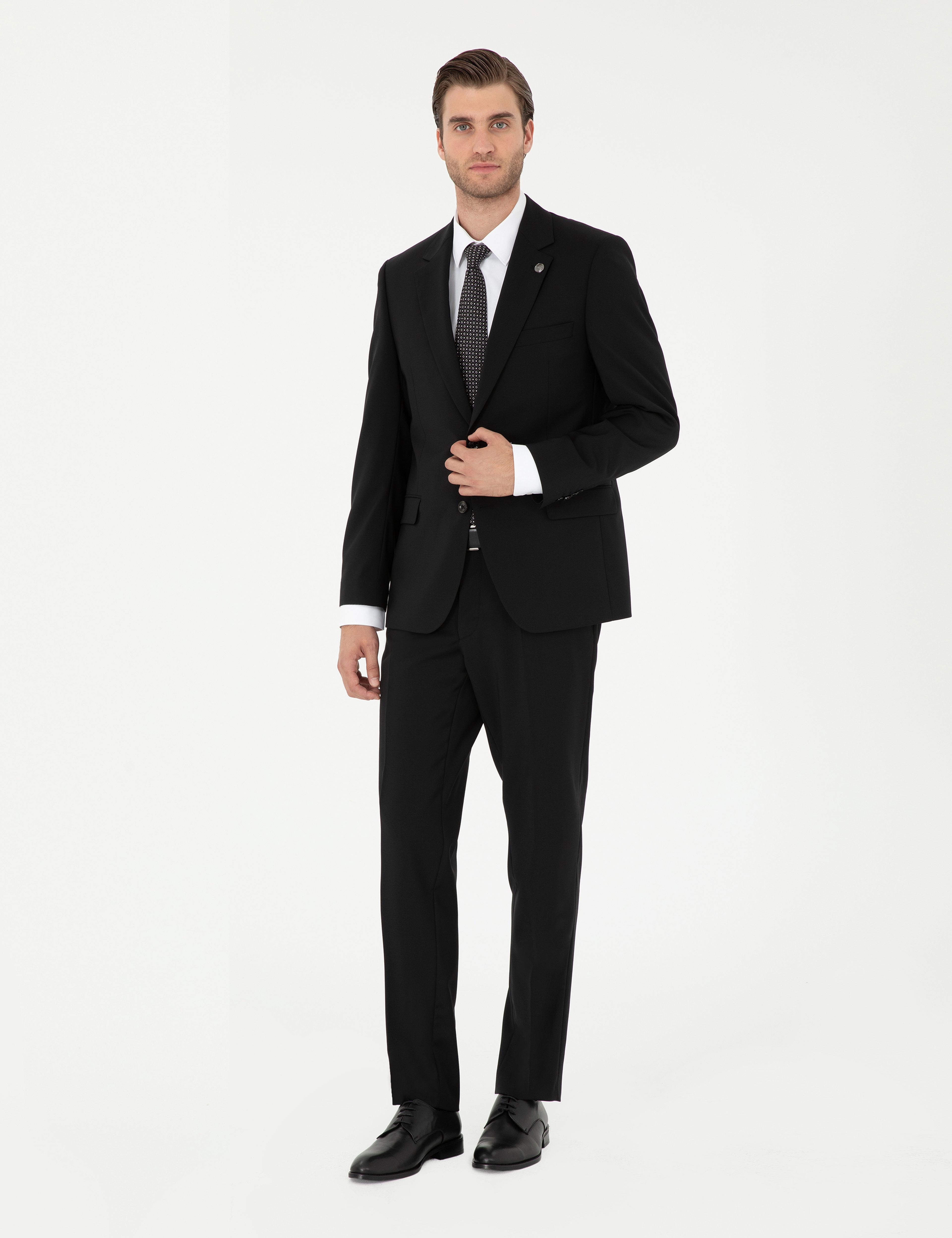 Siyah Slim Fit Yün Takım Elbise