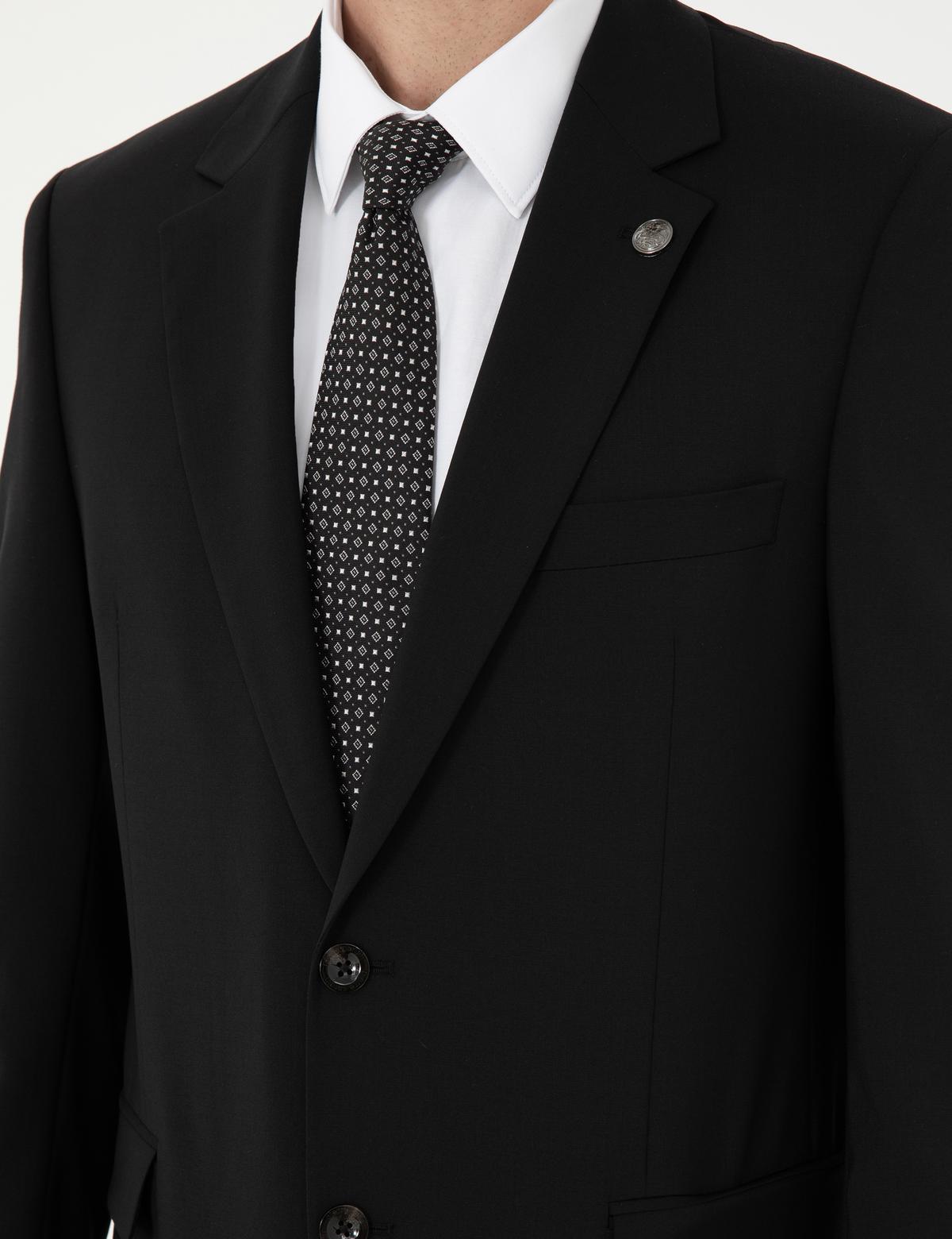 Siyah Slim Fit %100 Yün Takım Elbise - 50294275065