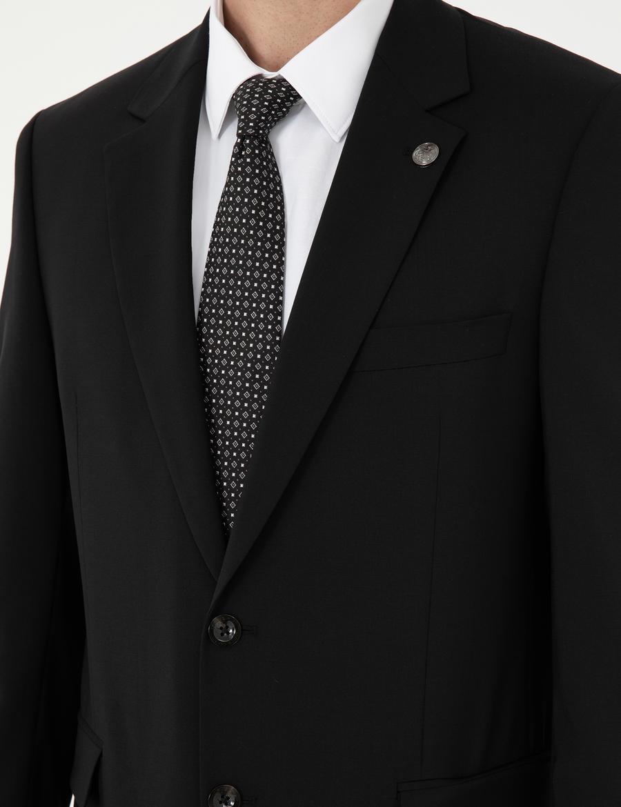 Siyah Slim Fit Yün Takım Elbise