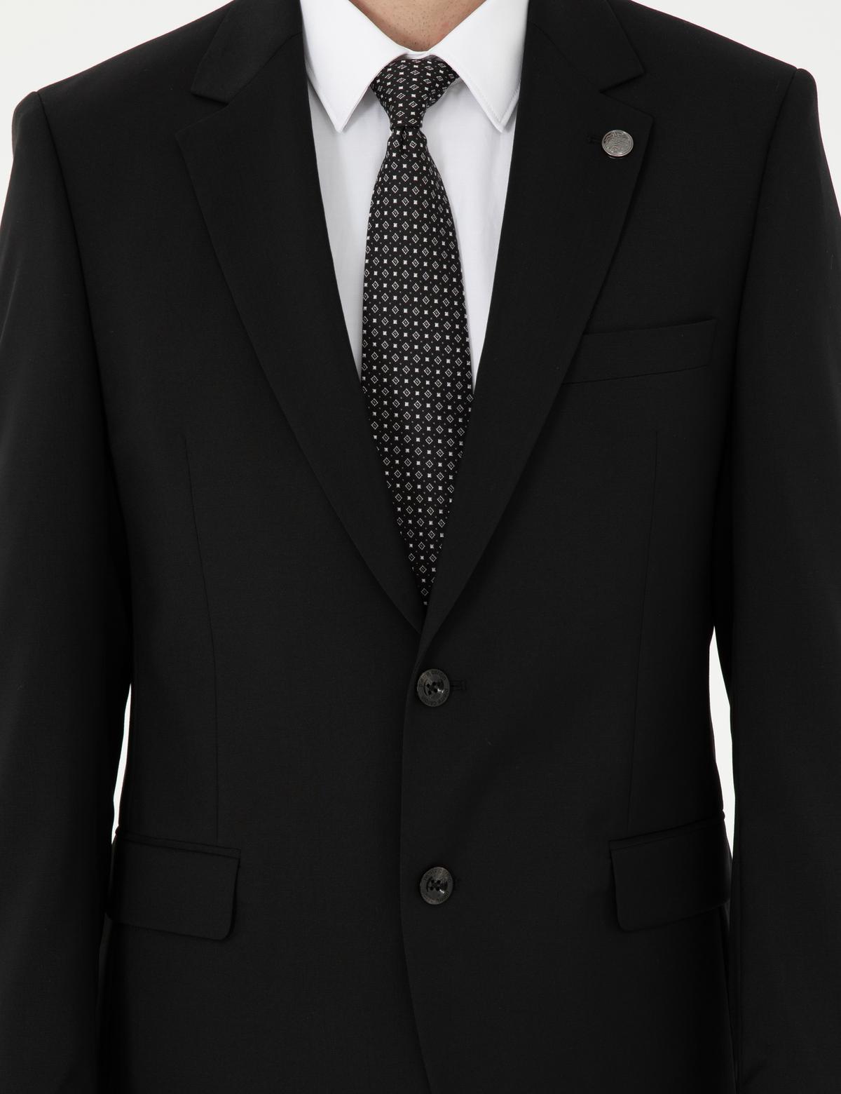 Siyah Slim Fit %100 Yün Takım Elbise - 50294275065