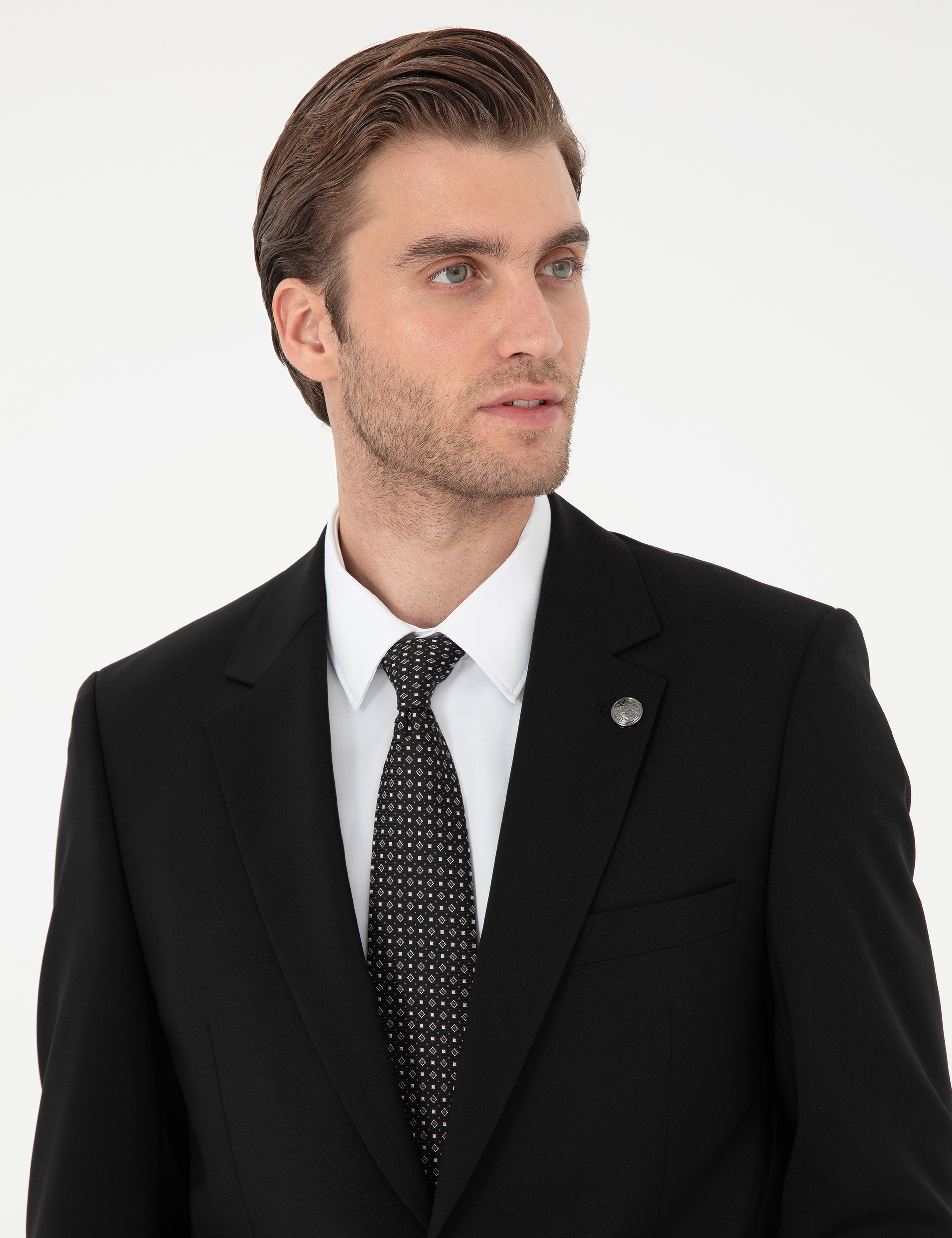 Siyah Slim Fit Yün Takım Elbise