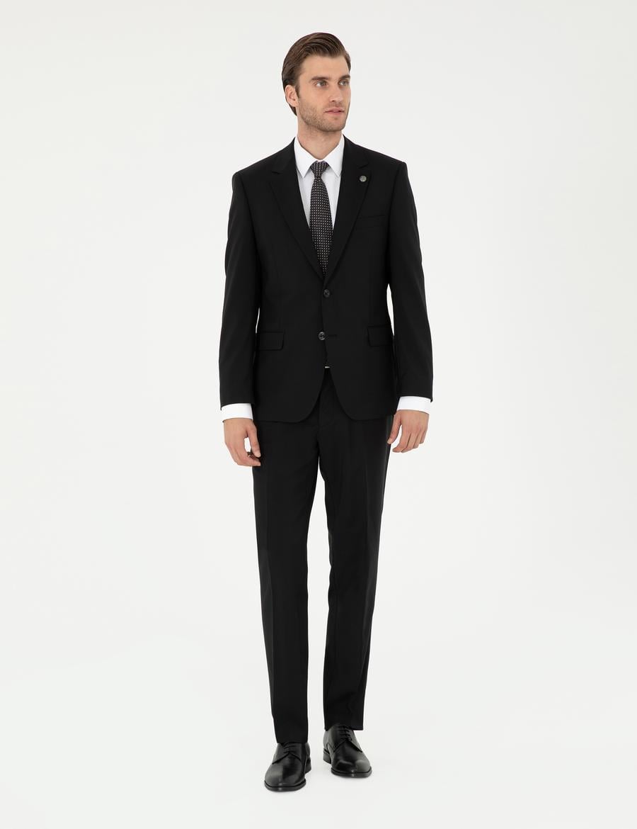 Siyah Slim Fit Yün Takım Elbise