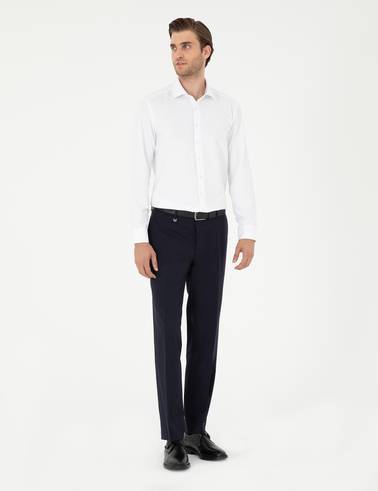 Beyaz Slim Fit Armürlü Uzun Kollu Gömlek