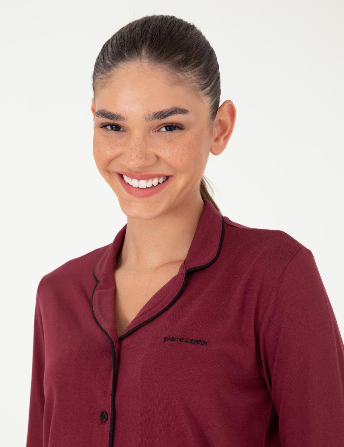 Bordo Düğmeli Pijama Takımı - 50299705009