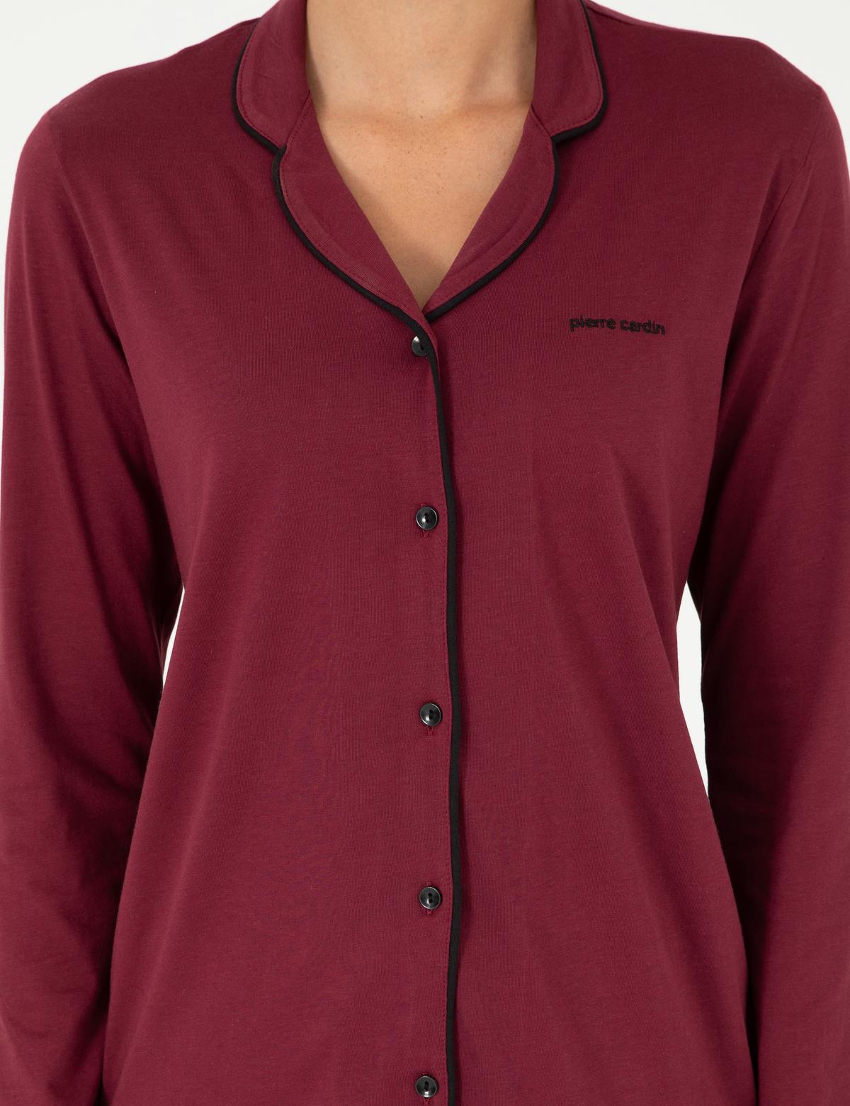 Bordo Düğmeli Pijama Takımı - 50299705009