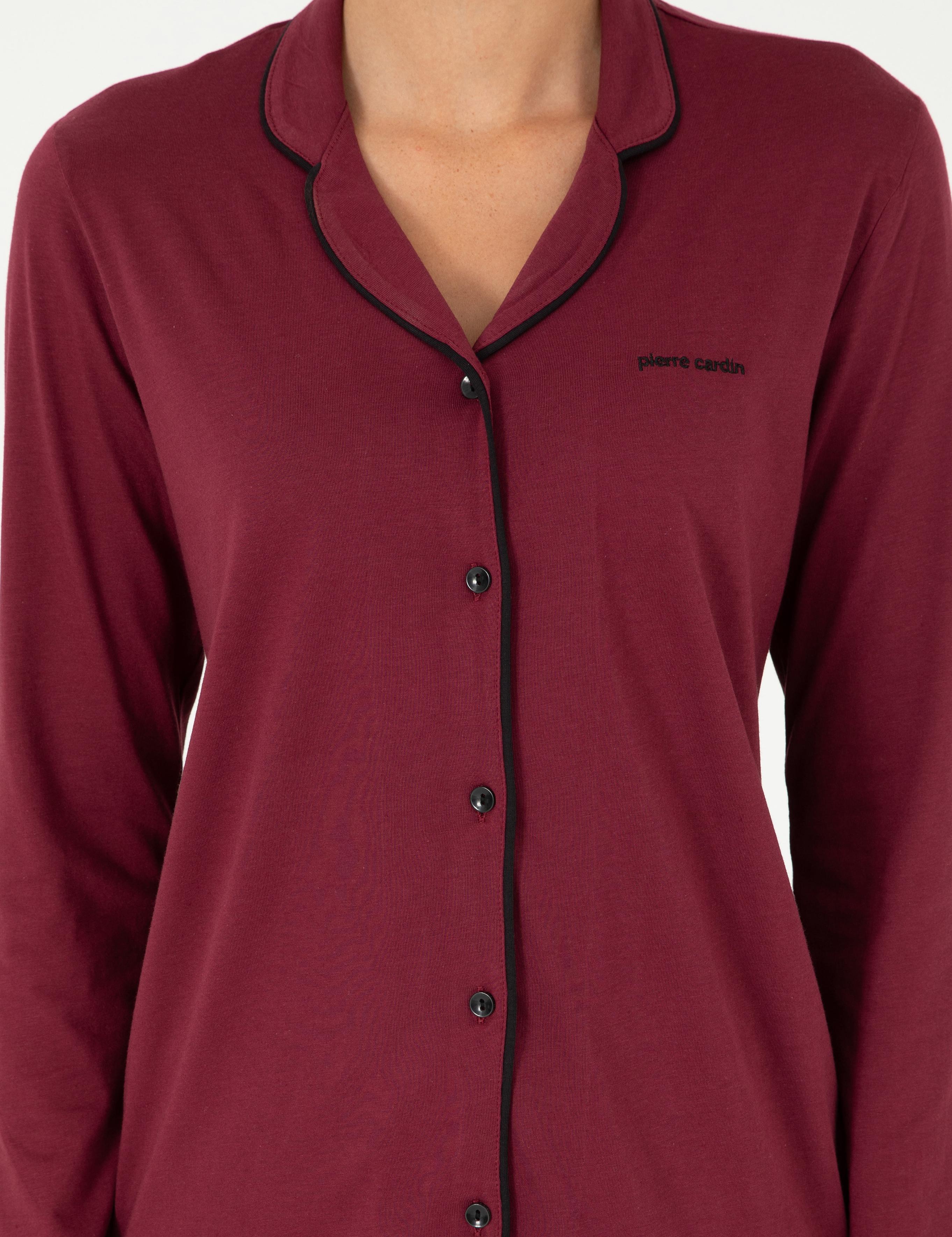 Bordo Düğmeli Pijama Takımı