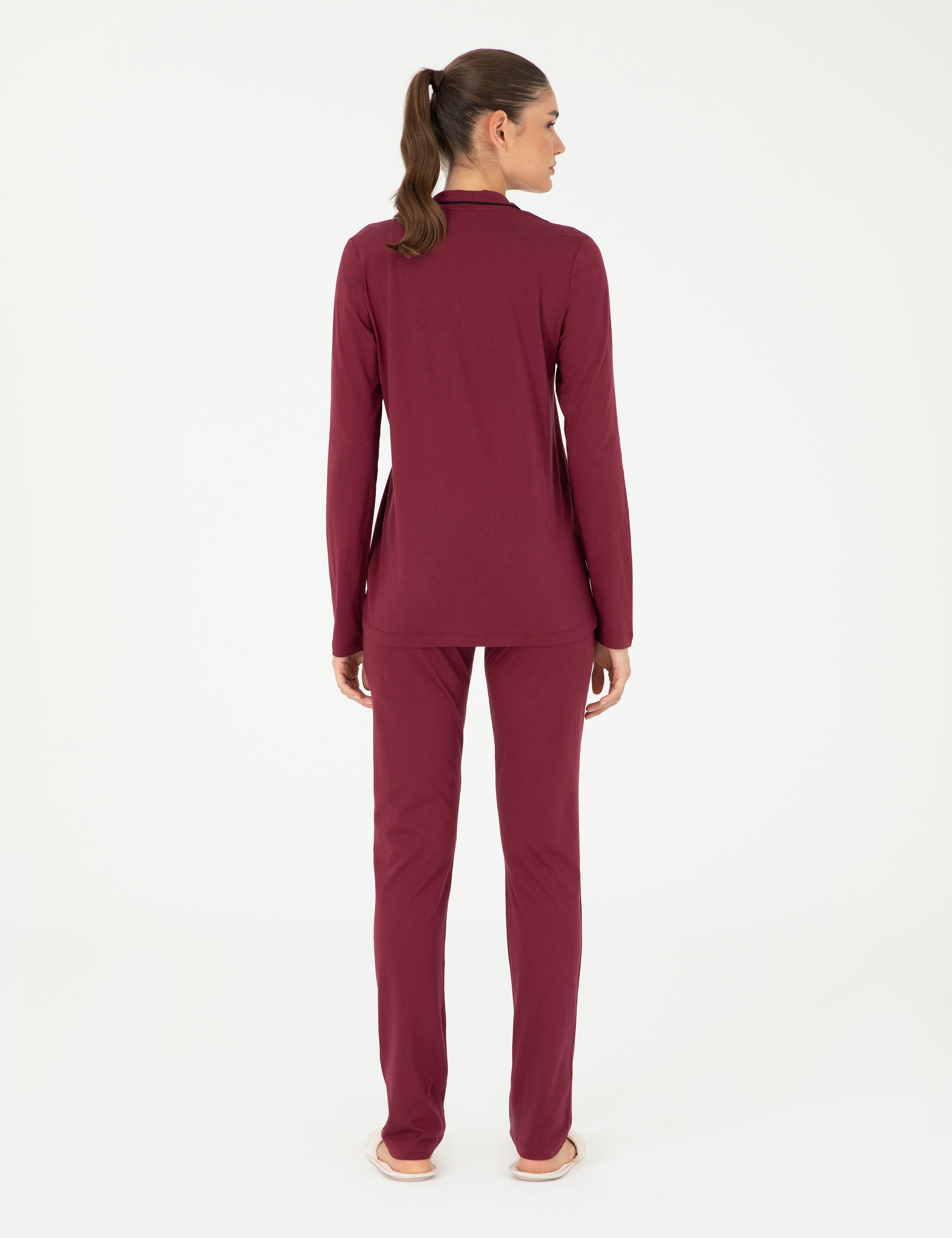Bordo Düğmeli Pijama Takımı - Image 5
