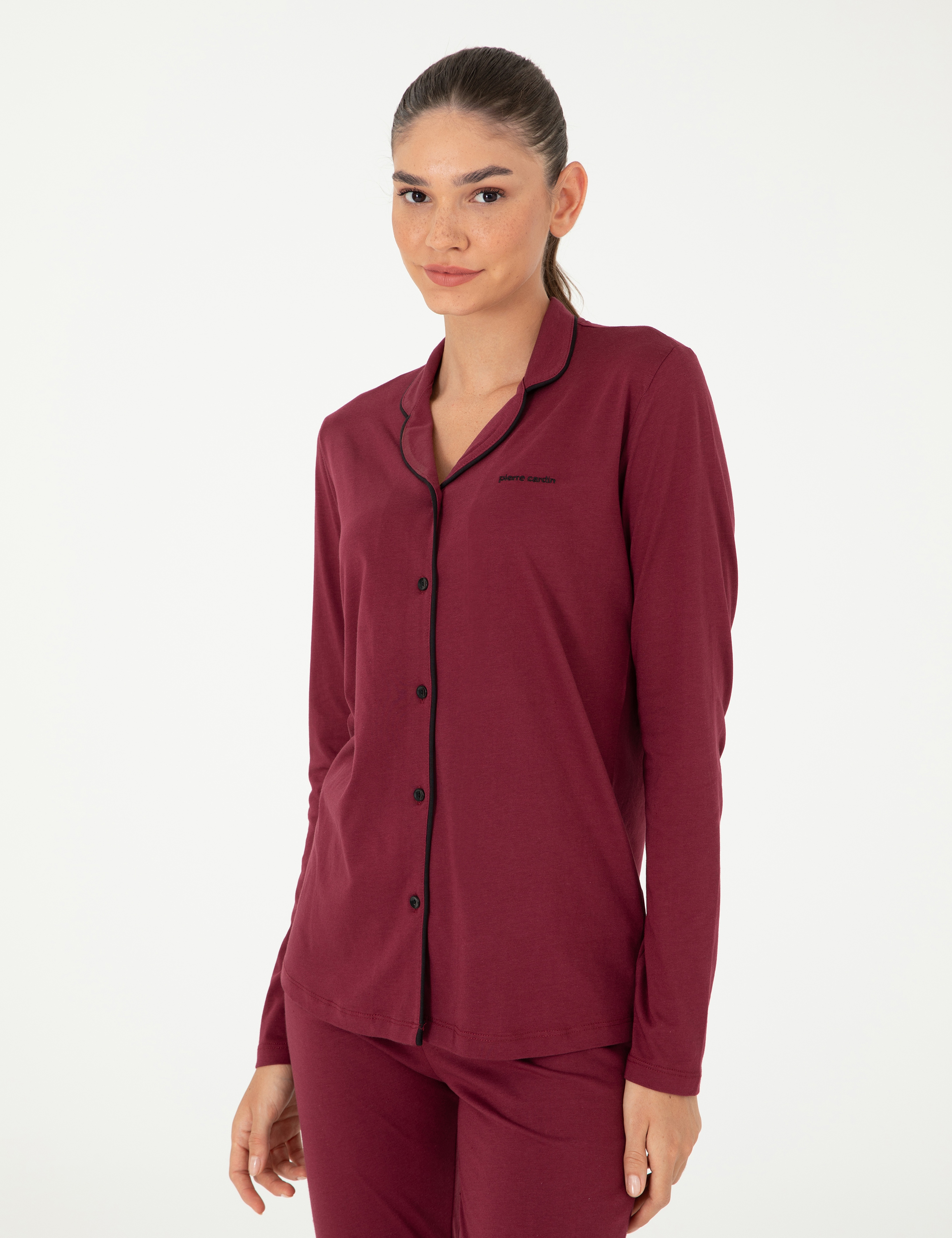 Bordo Düğmeli Pijama Takımı
