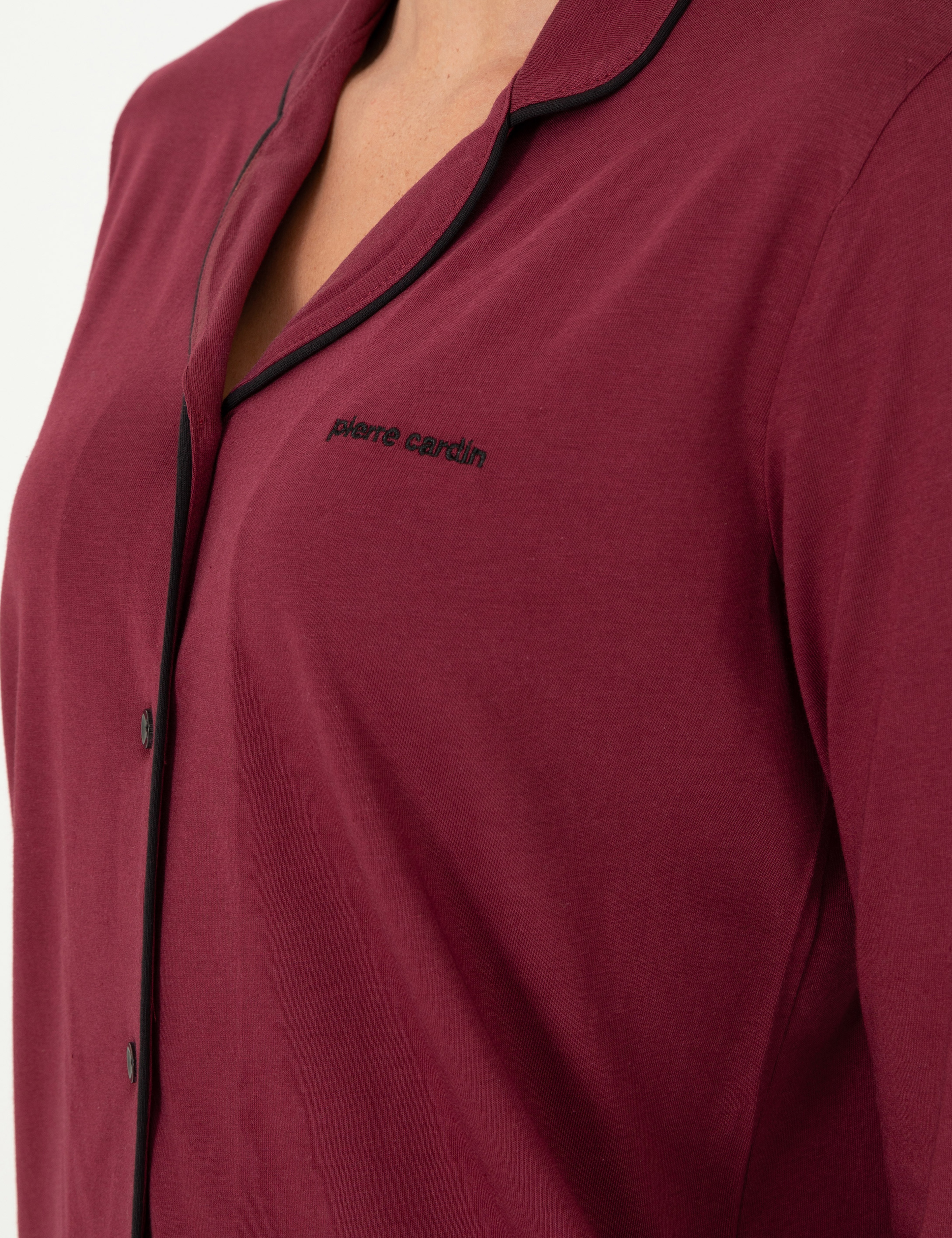 Bordo Düğmeli Pijama Takımı