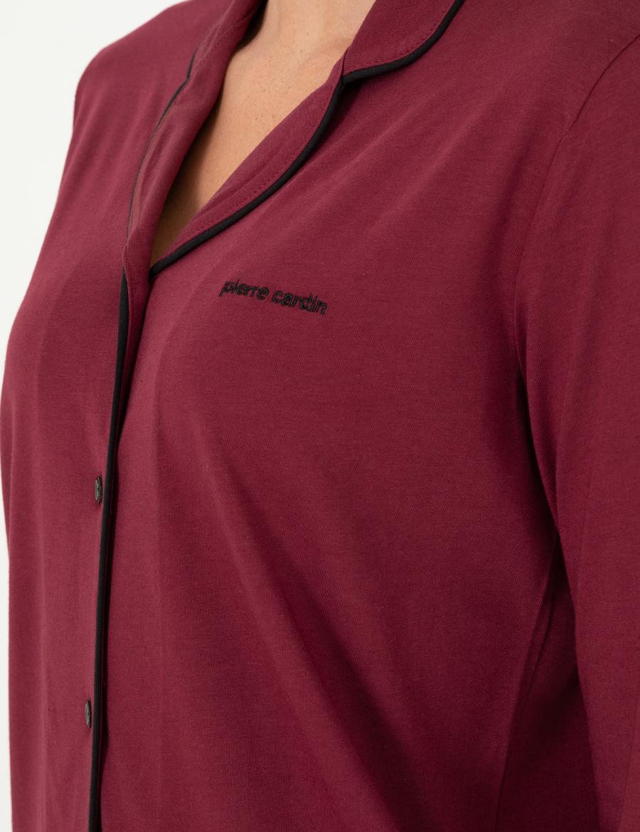 Bordo Düğmeli Pijama Takımı