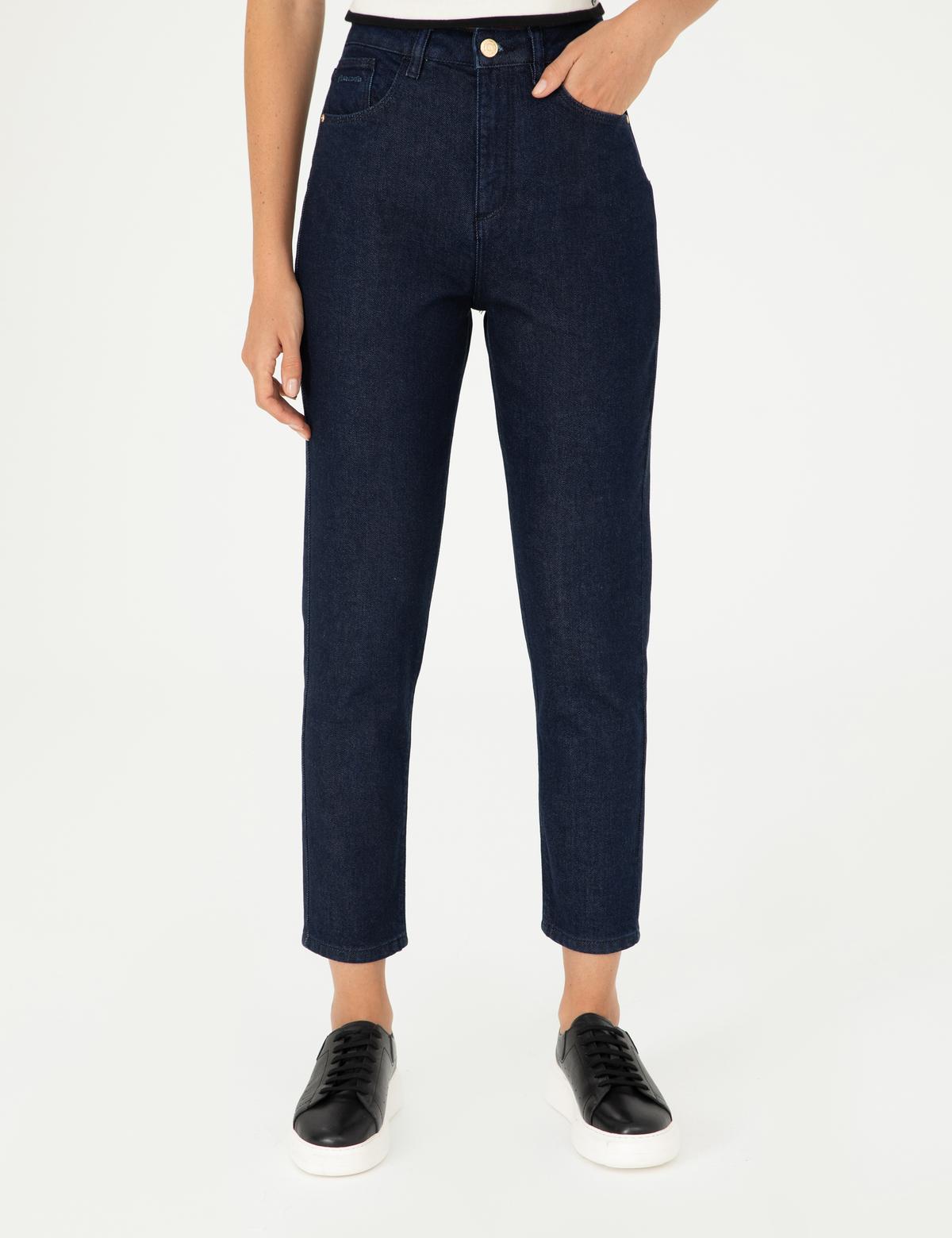 Koyu İndigo Mom Fit Jean Pantolon - 50293347013