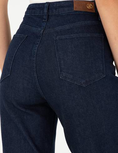Koyu İndigo Mom Fit Jean Pantolon