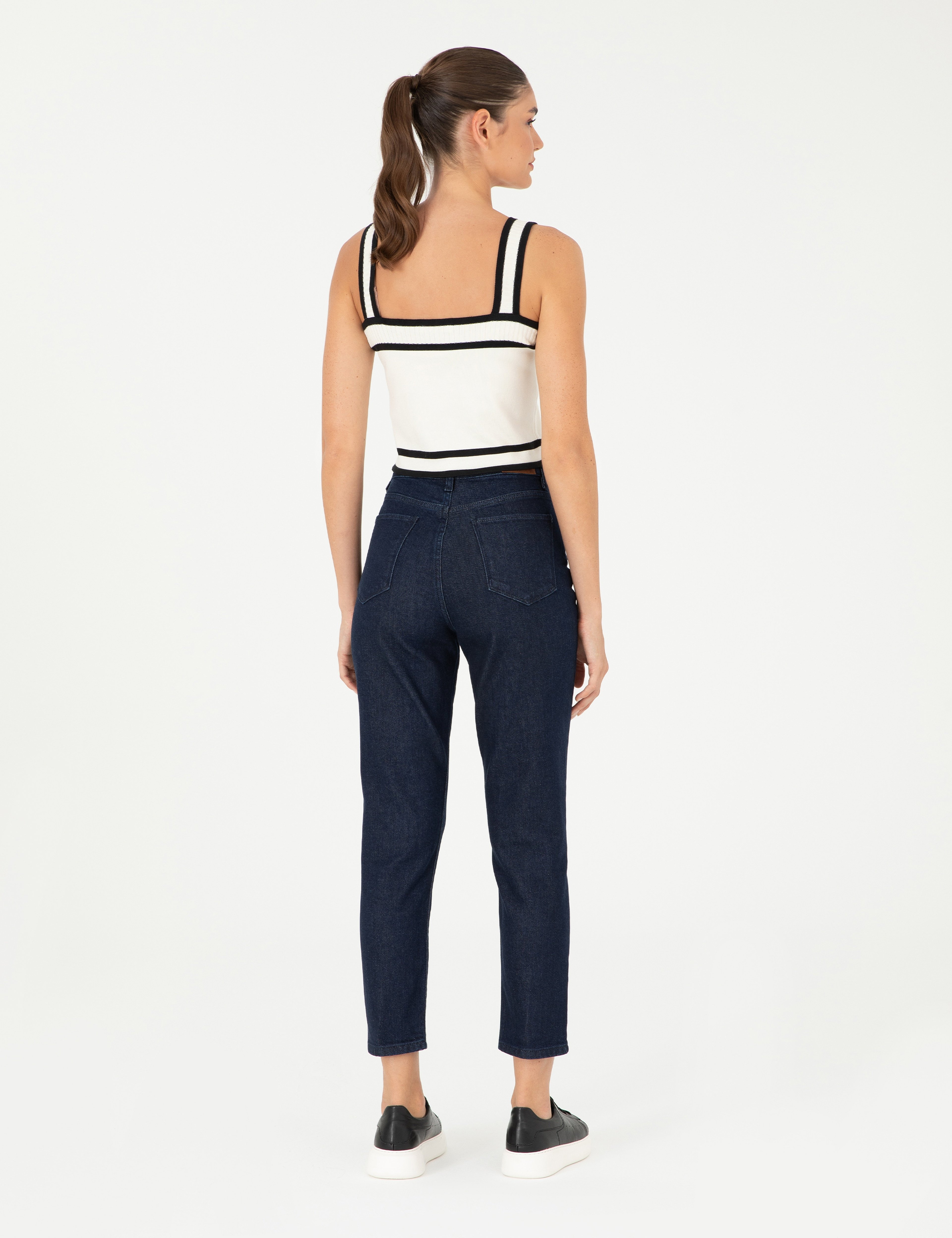 Koyu İndigo Mom Fit Jean Pantolon