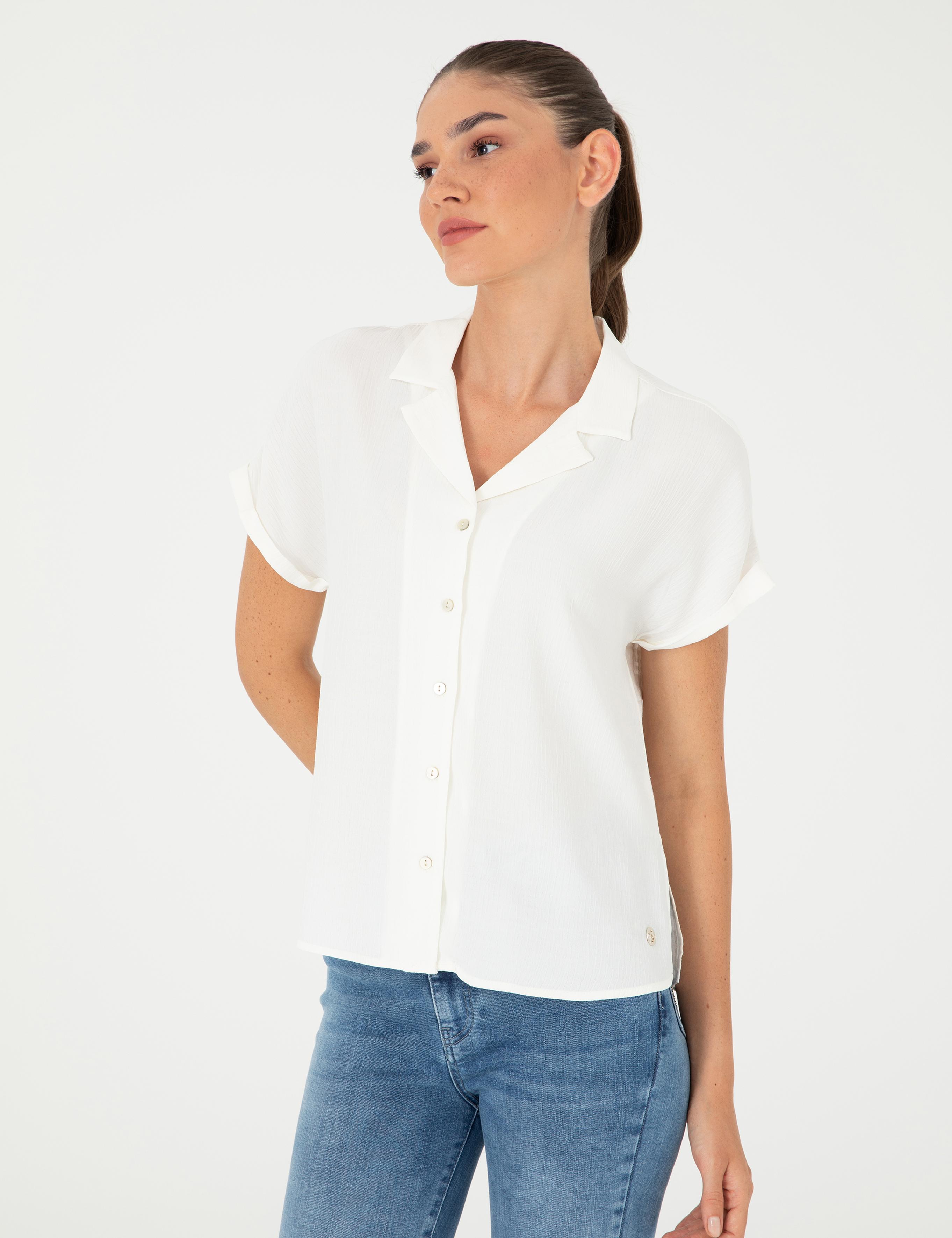 Ekru Comfort Fit Kısa Kollu Gömlek