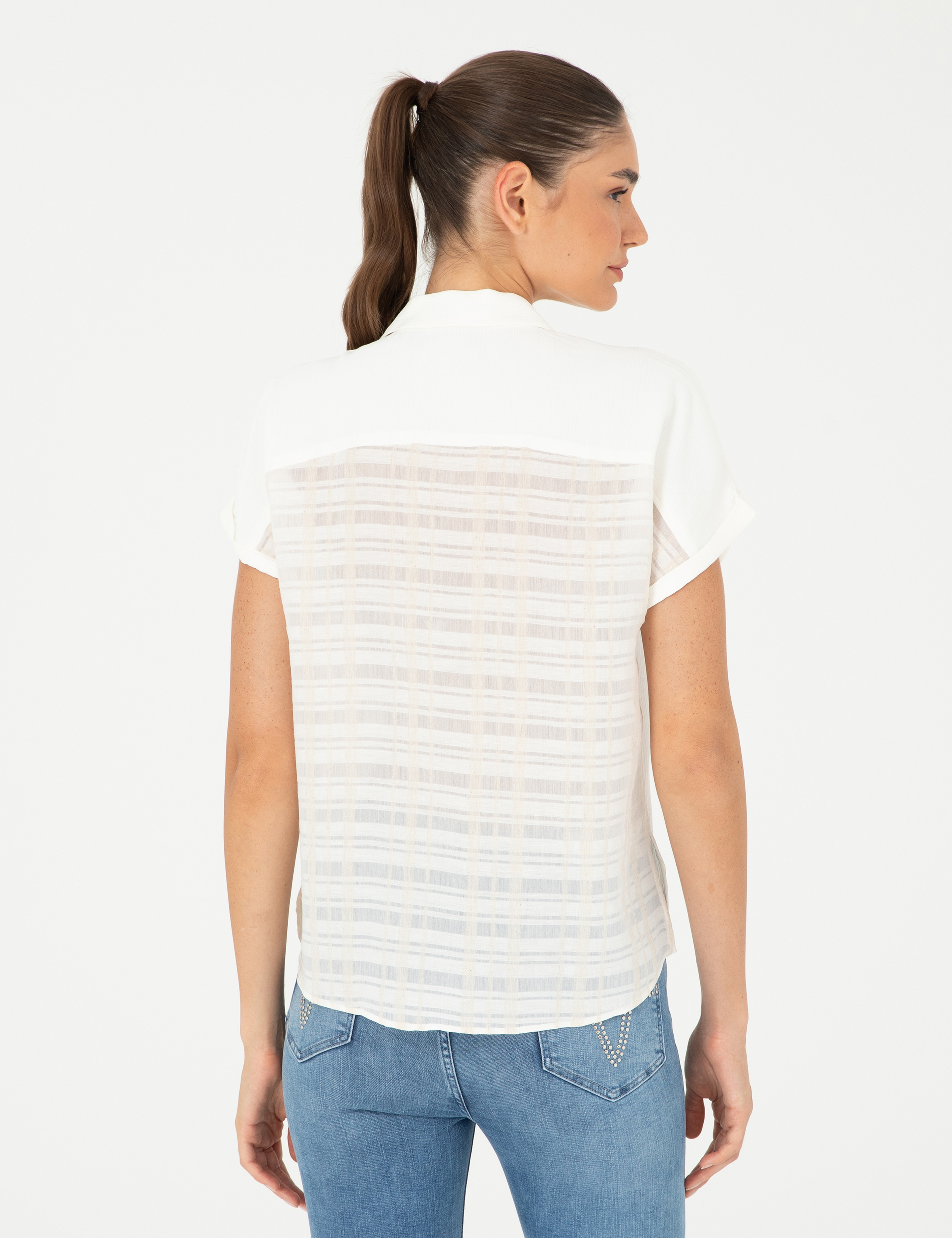 Ekru Comfort Fit Kısa Kollu Gömlek - Image 5