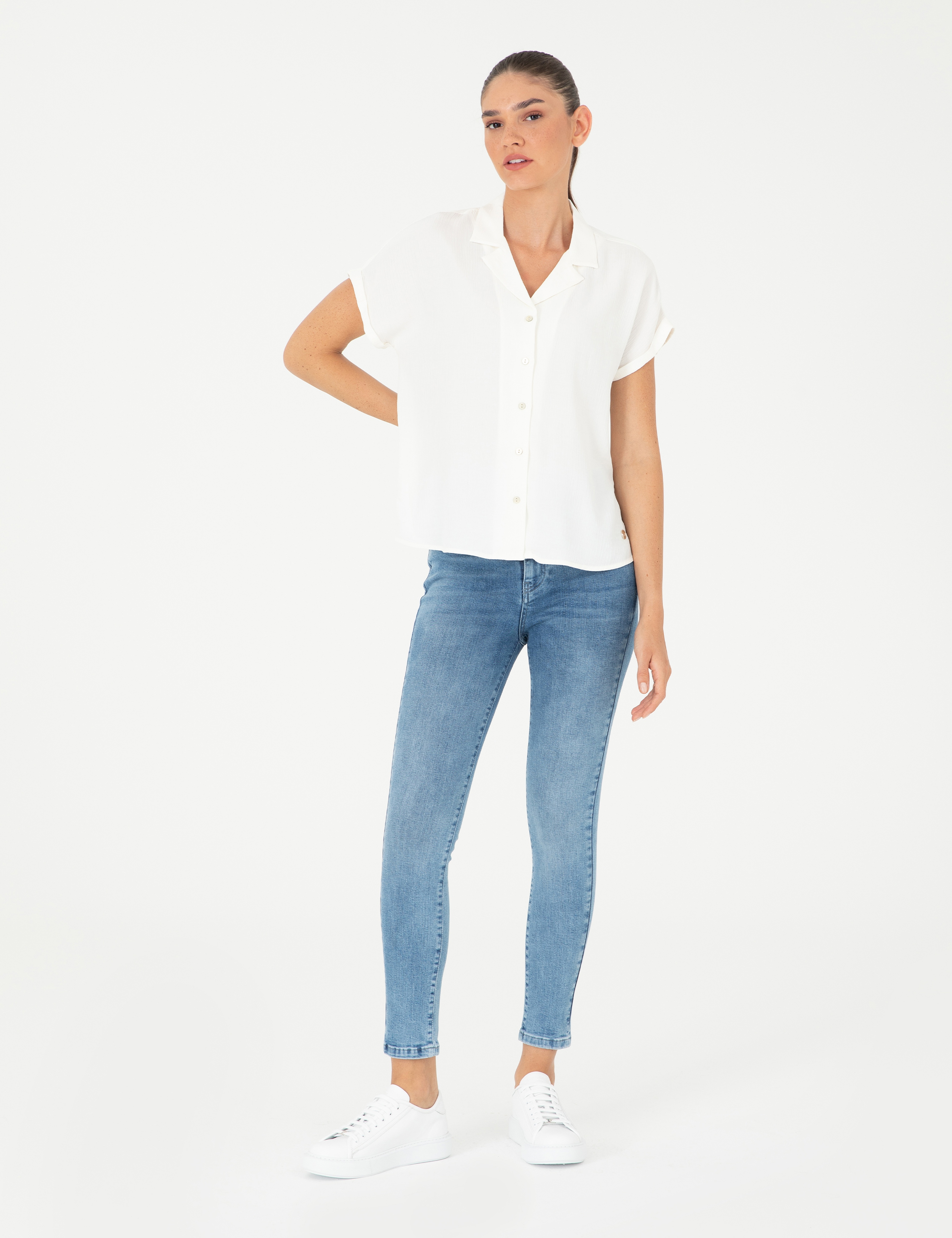 Ekru Comfort Fit Kısa Kollu Gömlek - Image 4