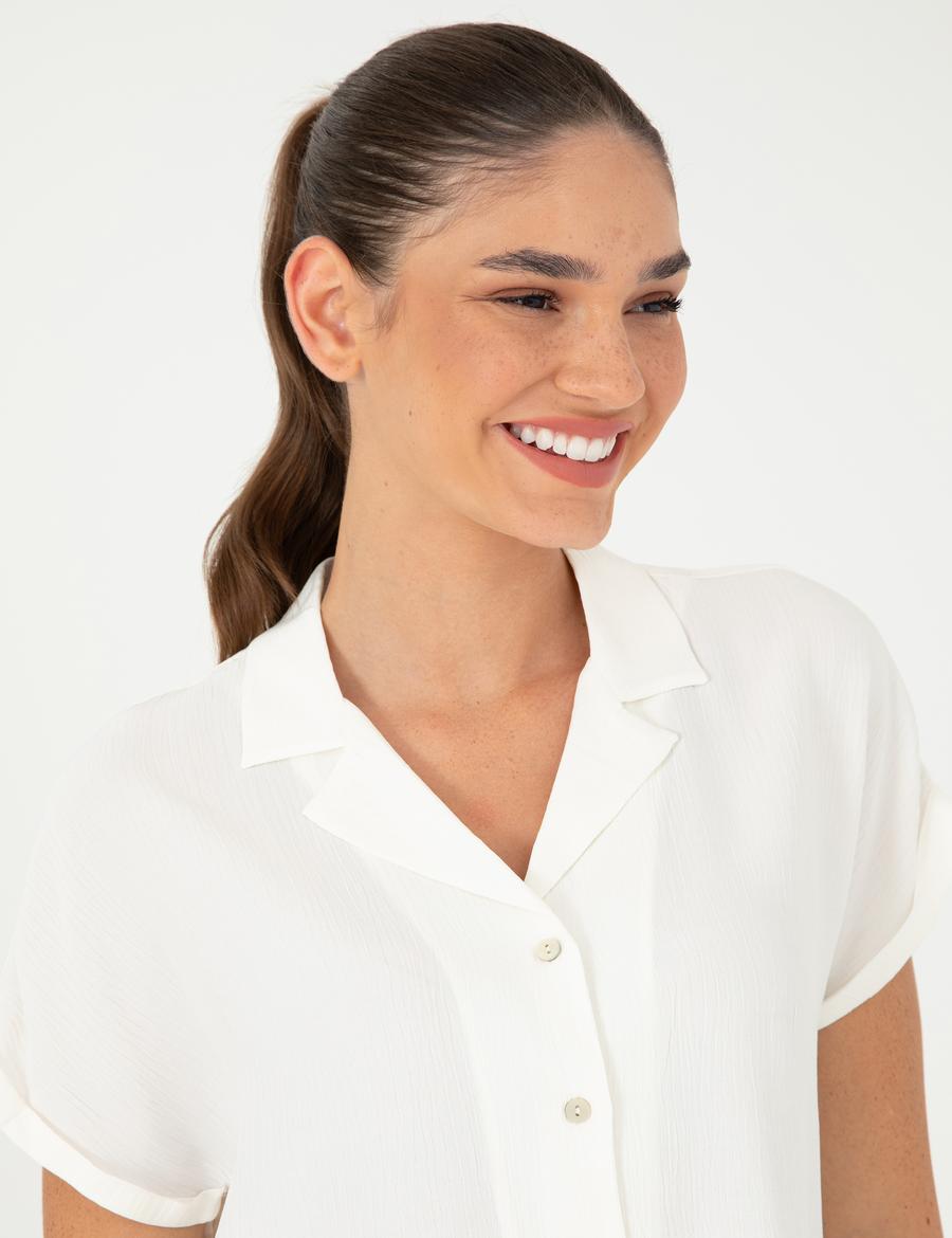 Ekru Comfort Fit Kısa Kollu Gömlek