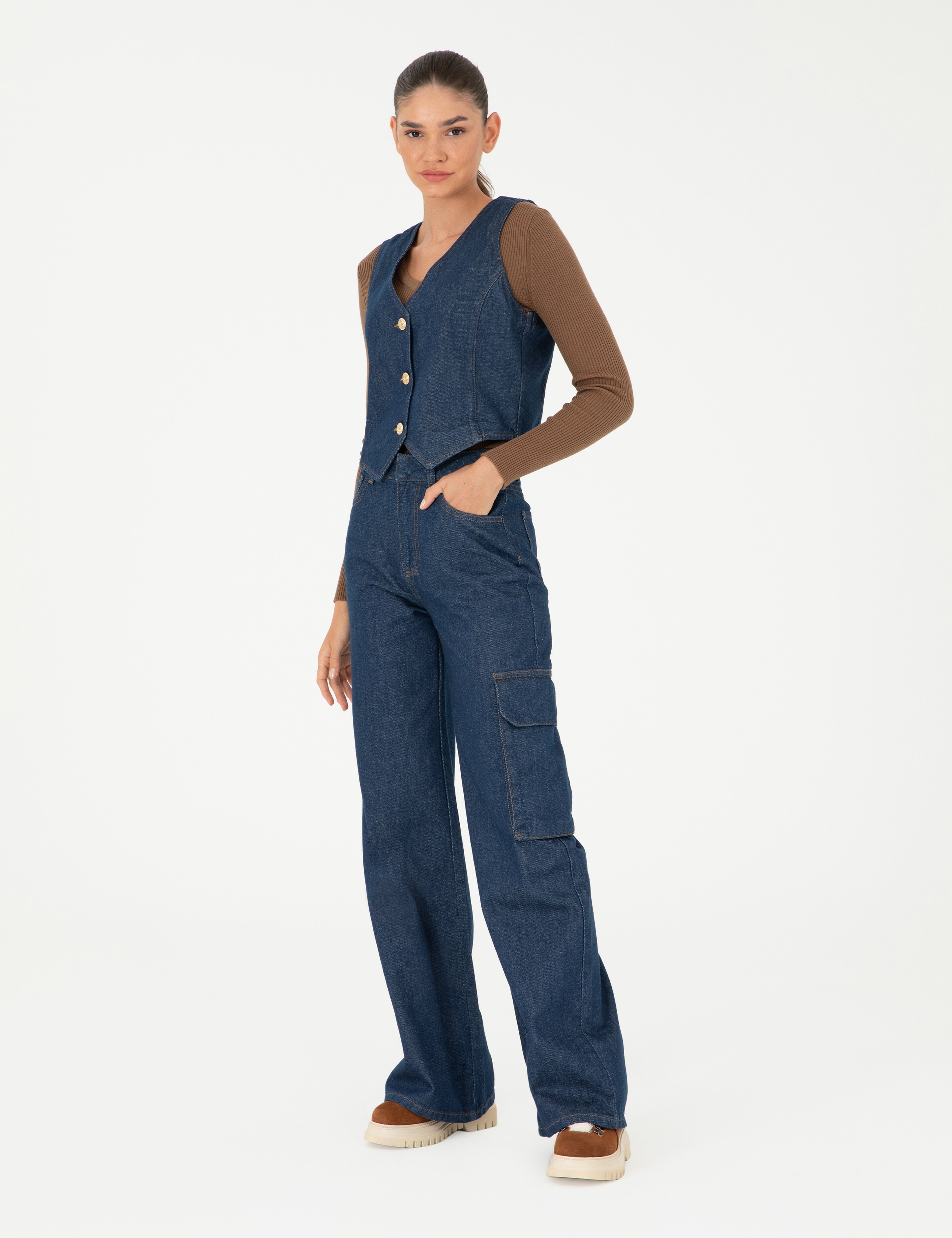 İndigo Loose Fit Jean Pantolon - Image 3
