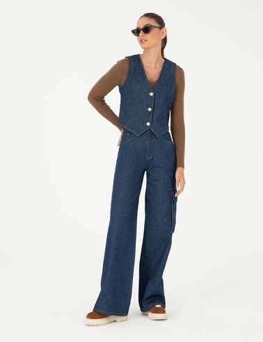 İndigo Loose Fit Jean Pantolon