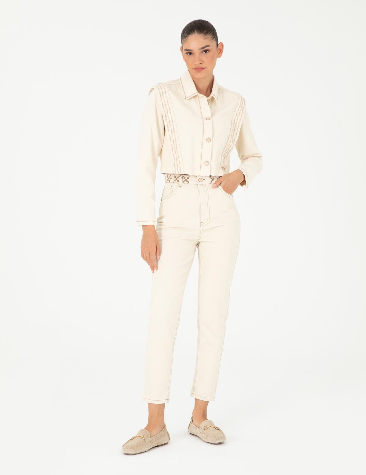 Ekru Mom High Waist Fit Jean Pantolon - 50293846004