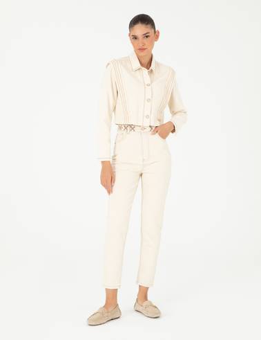 Ekru Mom High Waist Fit Jean Pantolon