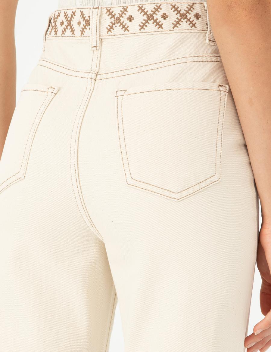 Ekru Mom High Waist Fit Jean Pantolon