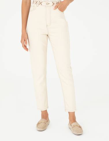 Ekru Mom High Waist Fit Jean Pantolon