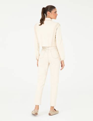 Ekru Mom High Waist Fit Jean Pantolon