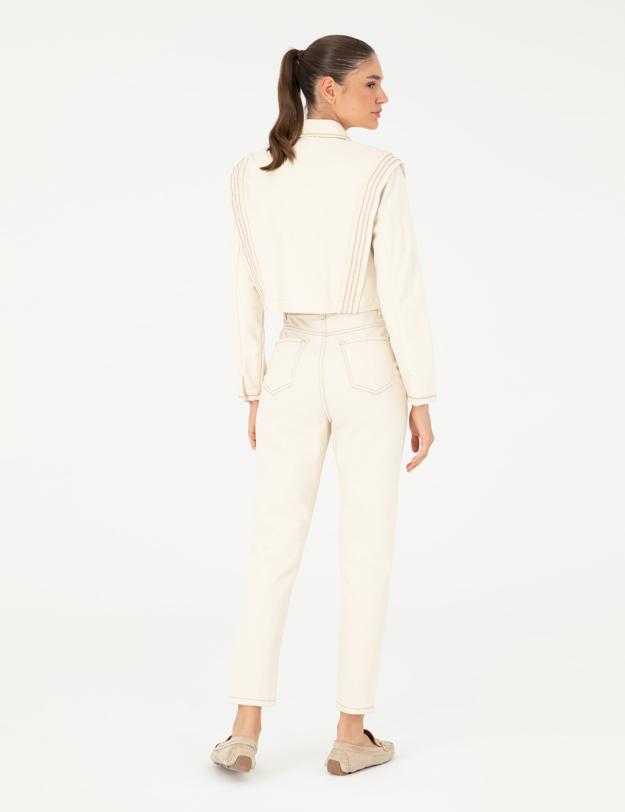 Ekru Mom High Waist Fit Jean Pantolon