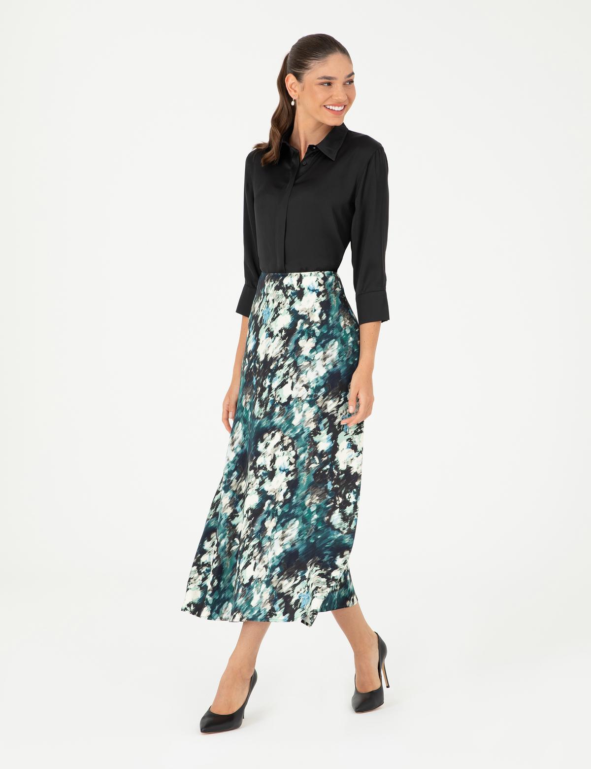 Koyu Yeşil A Kesim Dokuma Etek - 50292653002