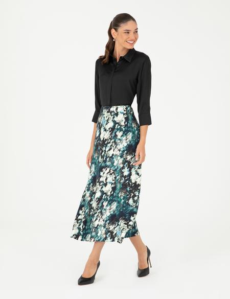 Koyu Yeşil A Kesim Dokuma Etek - 50292653002