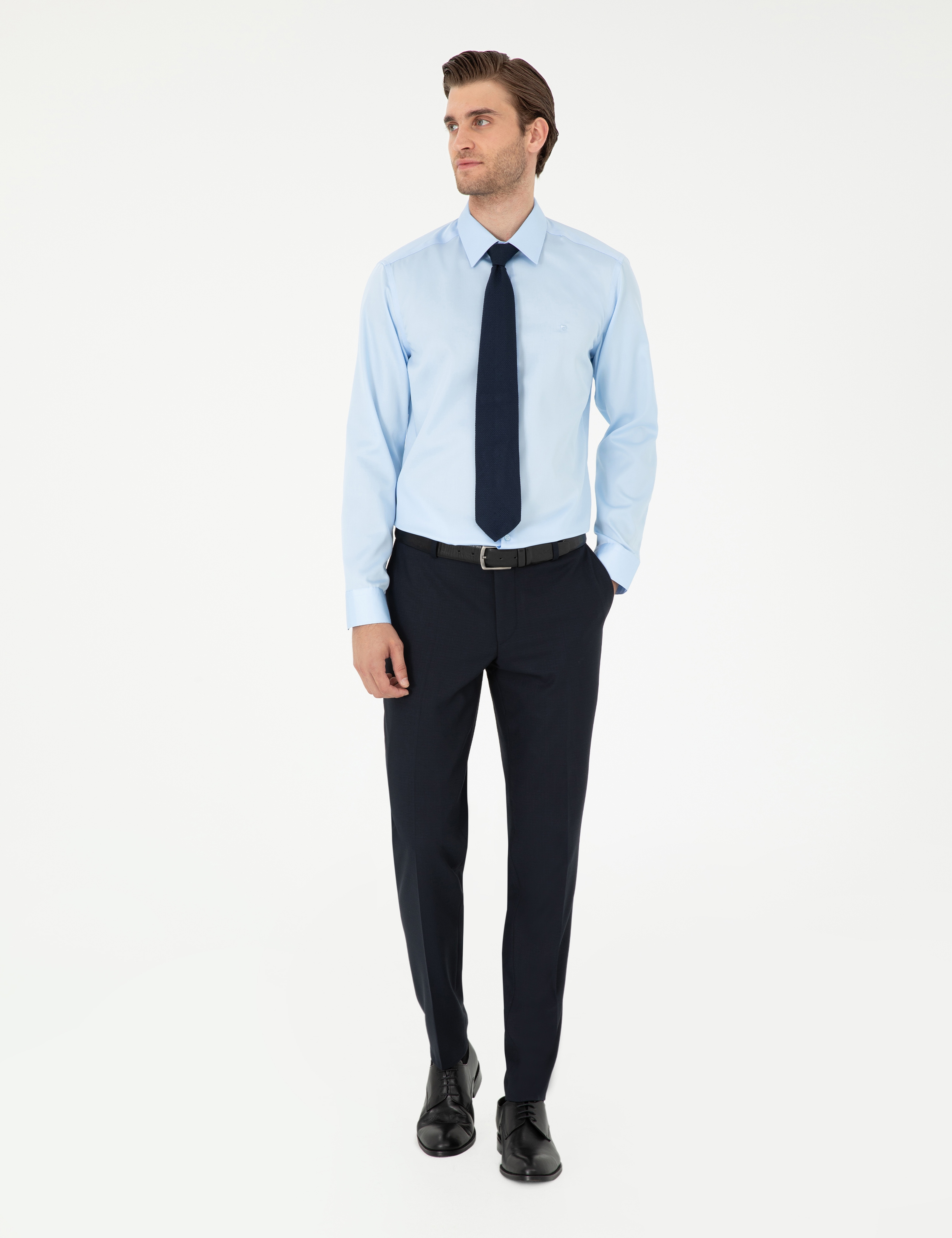Açık Mavi Non Iron Kolay Ütülenebilir Slim Fit Uzun Kollu Basic Gömlek - Image 4