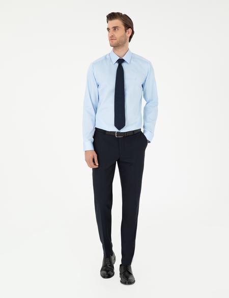 Açık Mavi Slim Fit Uzun Kollu Basic Gömlek - 50292535015