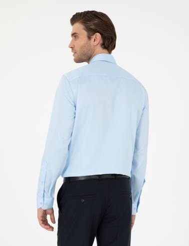 Açık Mavi Non Iron Kolay Ütülenebilir Slim Fit Uzun Kollu Basic Gömlek