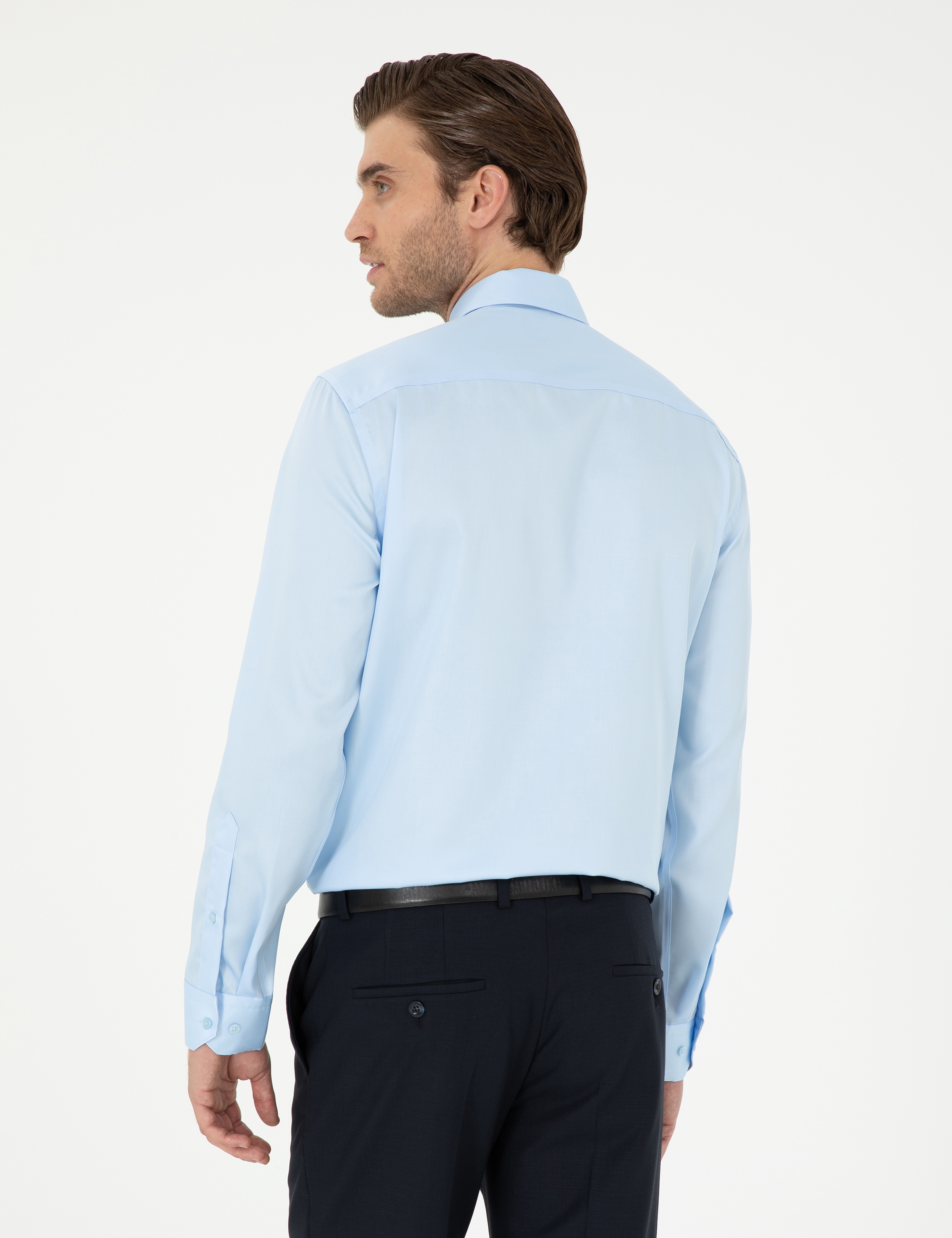 Açık Mavi Non Iron Kolay Ütülenebilir Slim Fit Uzun Kollu Basic Gömlek - Image 5