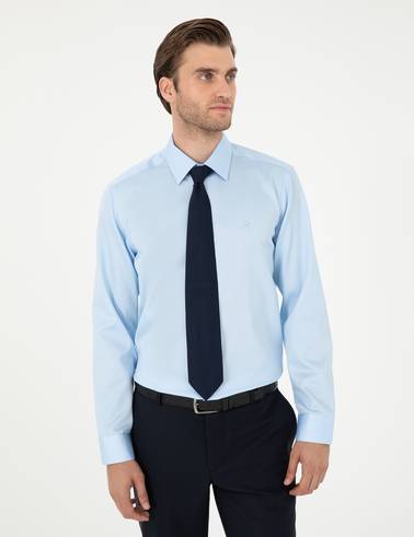 Açık Mavi Non Iron Kolay Ütülenebilir Slim Fit Uzun Kollu Basic Gömlek